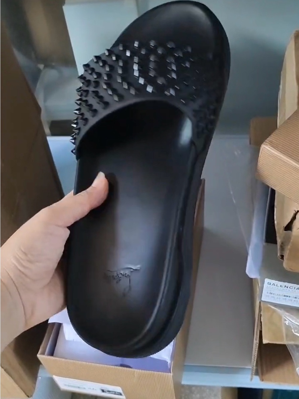Christian Louboutin Black Studded Slide Sandal for Men